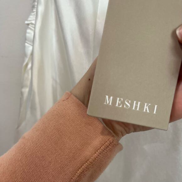 Meshki Aminah Draped Strapless Satin Maxi Dress Ivory Size L NWT Formal - Picture 6 of 11